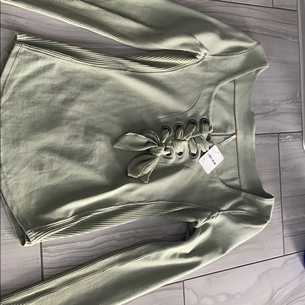 Free People sage tie up sweater